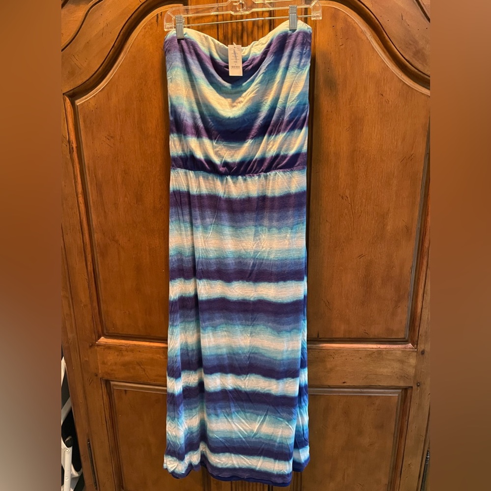 White House Black Market Blue Ombre Lined Strapless Dress Size L New With Tags